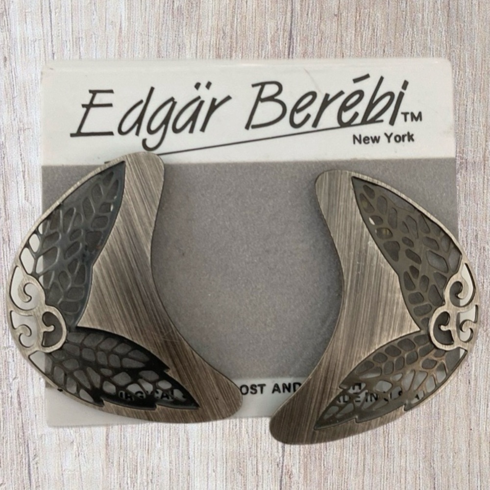 Edgar Berebi Vintage Wings Gray Silver Plated Enamel Earrings